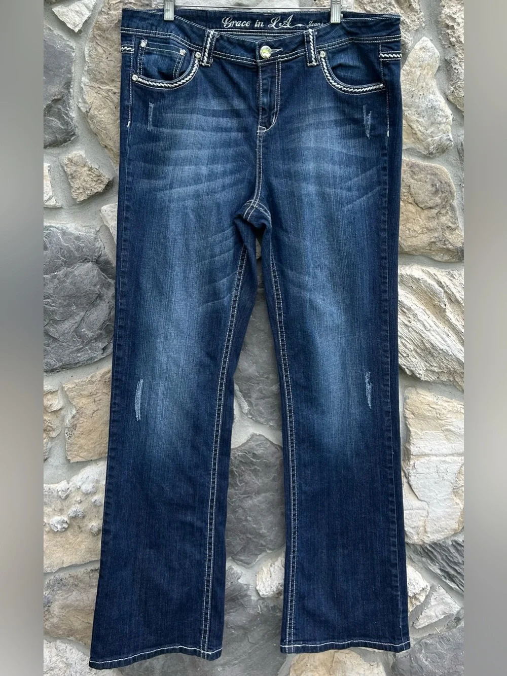 Grace In LA Bling Pocket Jeans Plus Size 17 Dark Wash Western Denim Angel Wings